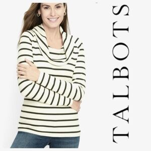 Talbots Black & White Stripe Brushed Rib Knit Cowl Neck Top 0X NWT